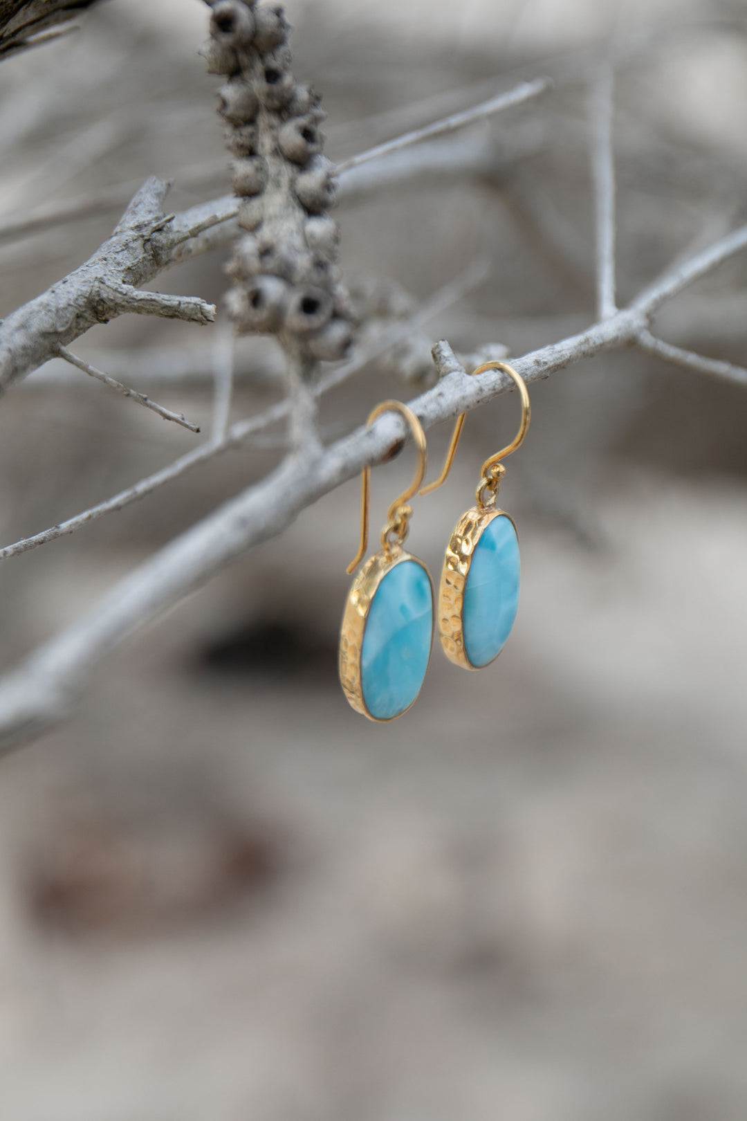 Larimar Earrings in 24k Gold Plated Silver