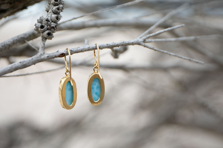 Larimar Earrings in 24k Gold Plated Silver
