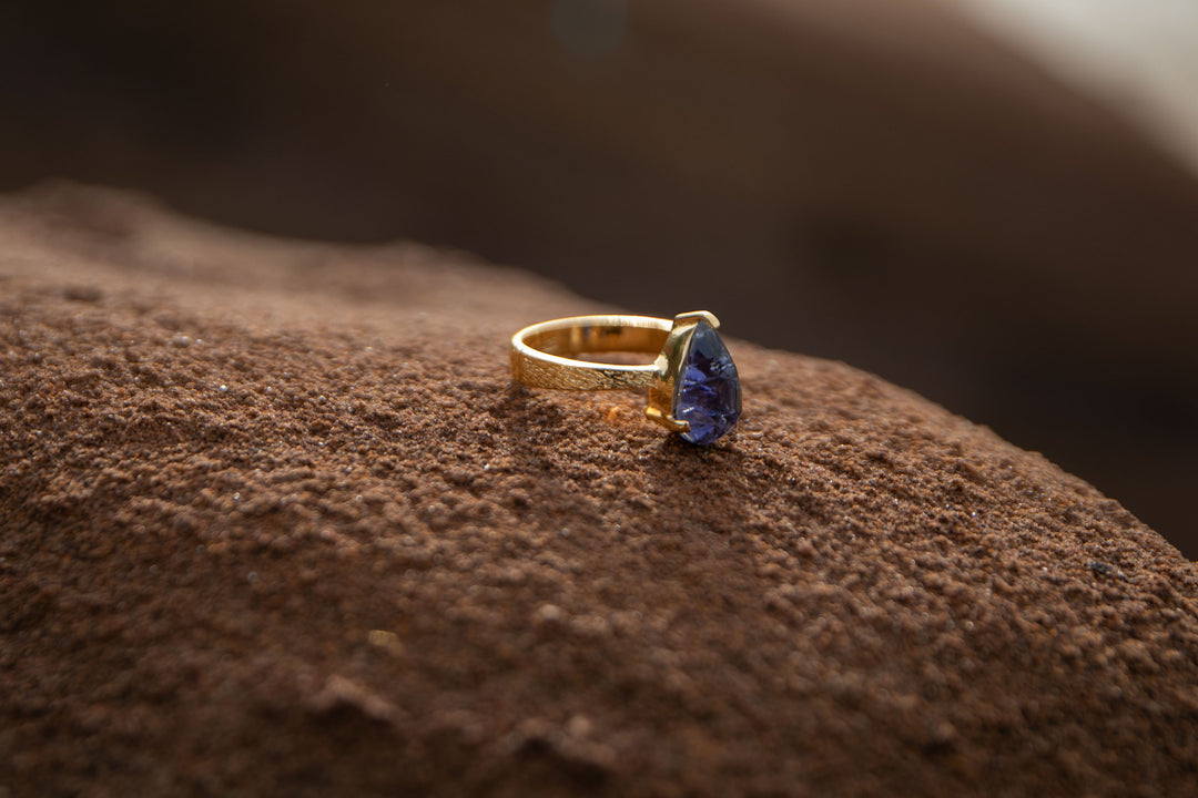 Faceted Iolite Ring in Gold Plated Sterling Silver - Size 9 US