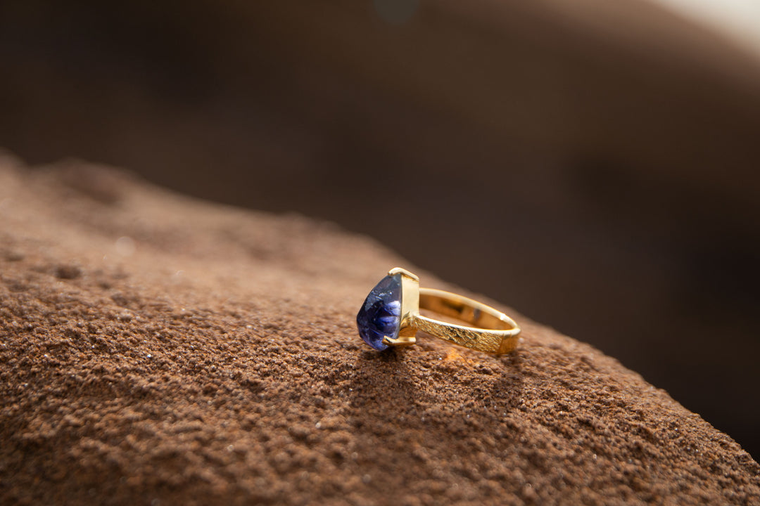 Faceted Iolite Ring in Gold Plated Sterling Silver - Size 9 US