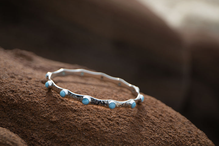 Larimar Bangle in Beaten Sterling Silver