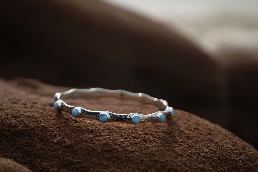 Larimar Bangle in Beaten Sterling Silver