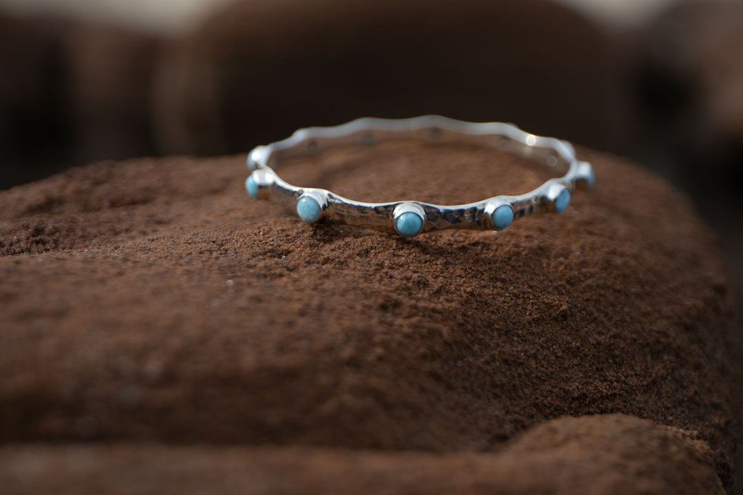 Larimar Bangle in Beaten Sterling Silver