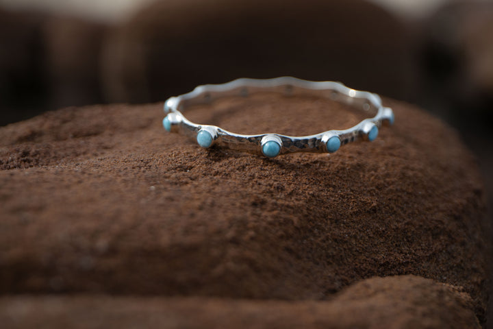 Larimar Bangle in Beaten Sterling Silver