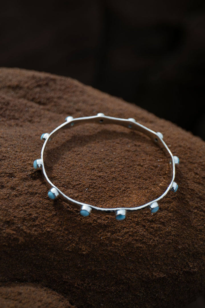 Larimar Bangle in Beaten Sterling Silver