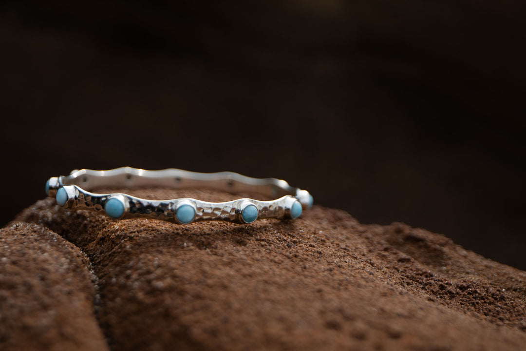 Larimar Bangle in Beaten Sterling Silver
