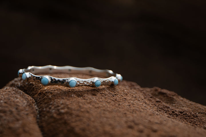Larimar Bangle in Beaten Sterling Silver