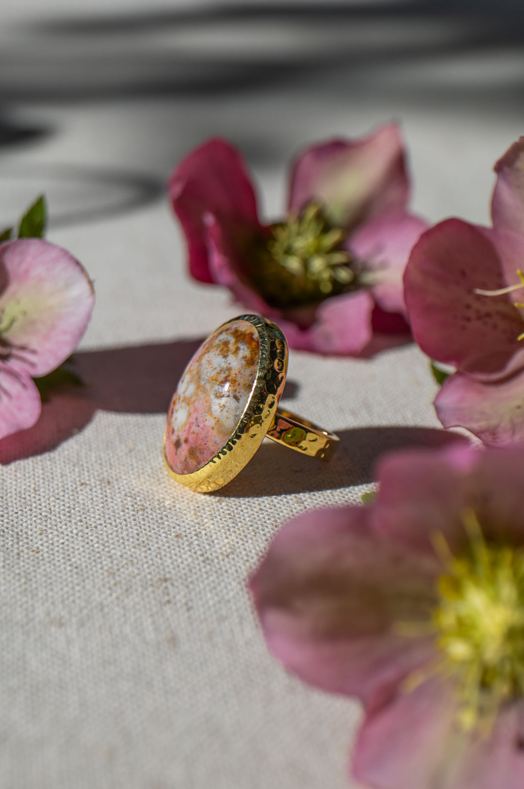 Pink Ocean Jasper Ring in 14k Gold Plated Sterling Silver - Size 8 US