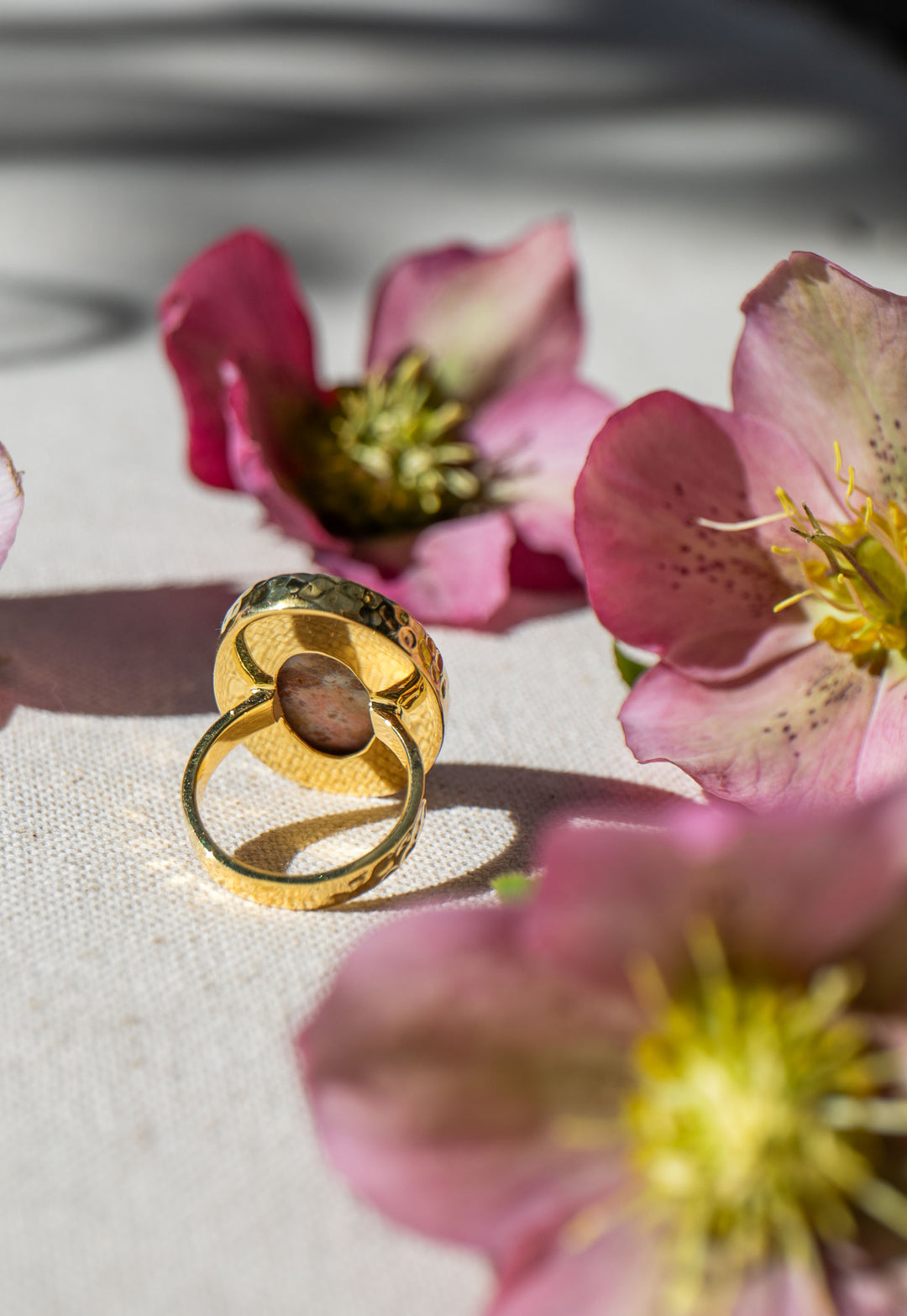 Pink Ocean Jasper Ring in 14k Gold Plated Sterling Silver - Size 8 US