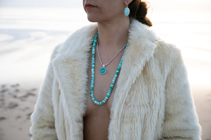Long Blue Peruvian Opal Necklace with Thai Hill Tribe Silver