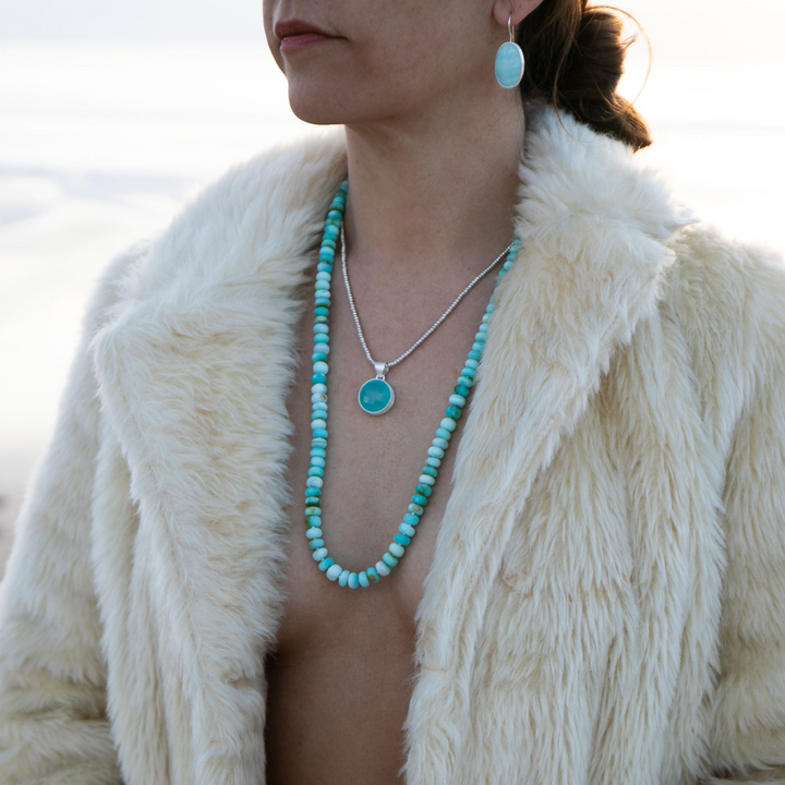 Long Blue Peruvian Opal Necklace with Thai Hill Tribe Silver