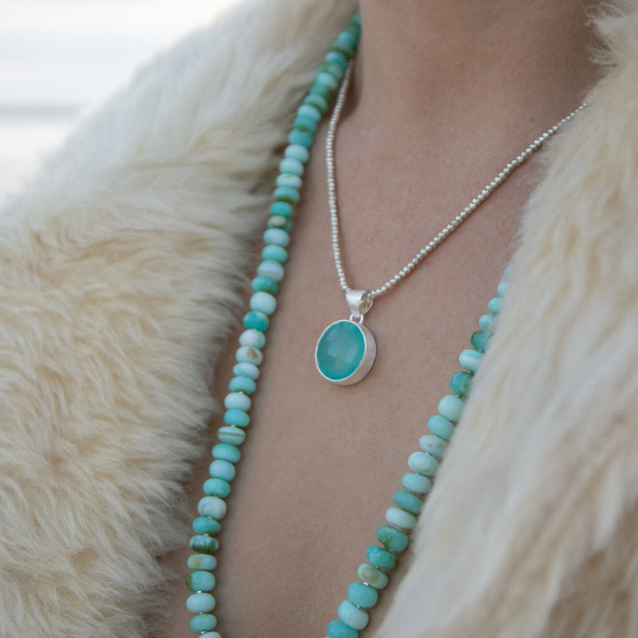 Chalcedony Pendant in Brushed Sterling Silver