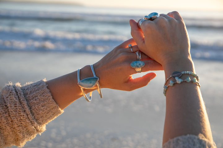 Statement Larimar Cuff Bangle in Brushed Sterling Silver