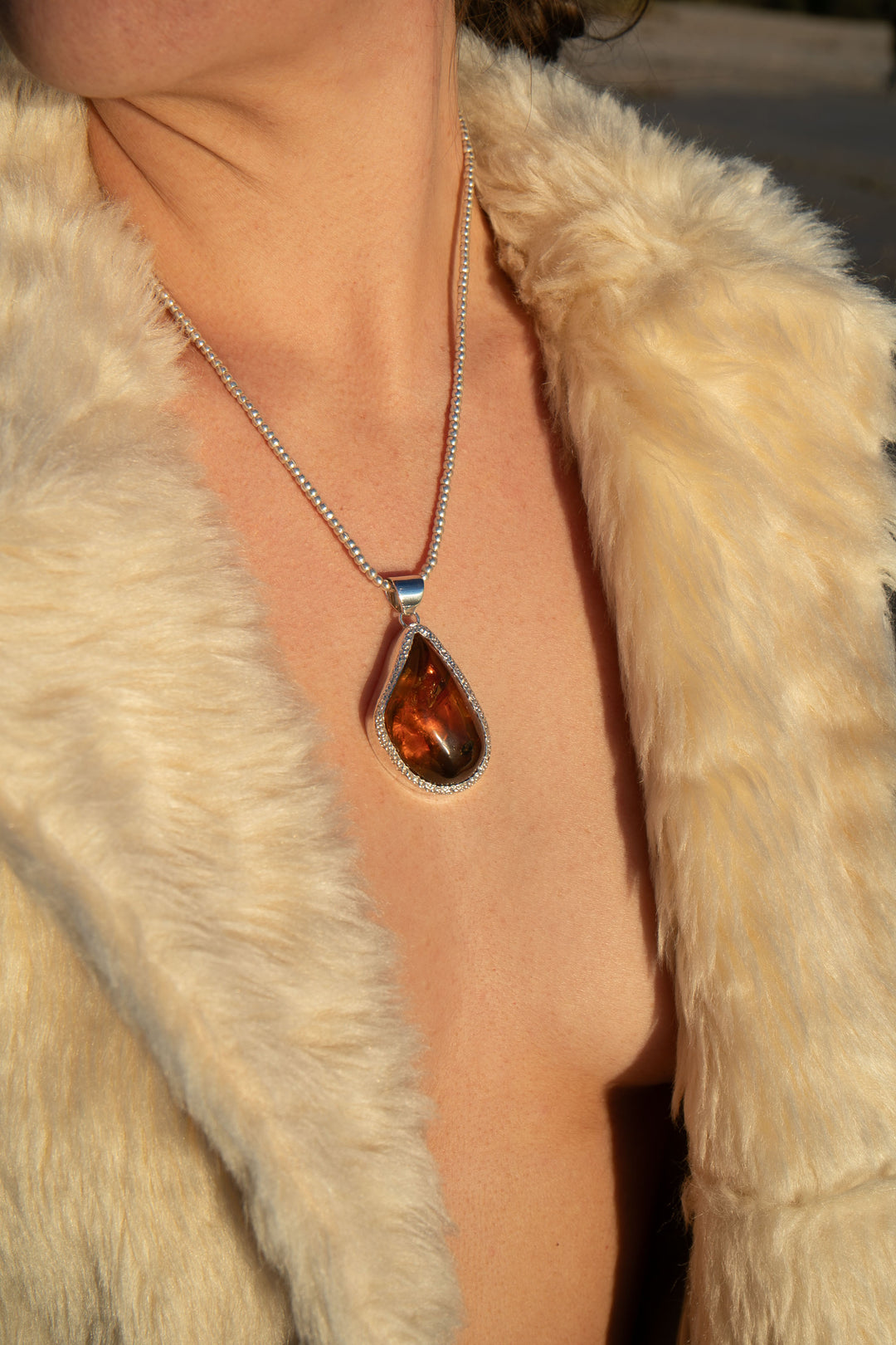 Statement Insect Amber Pendant Pendant in Unique Sterling Silver