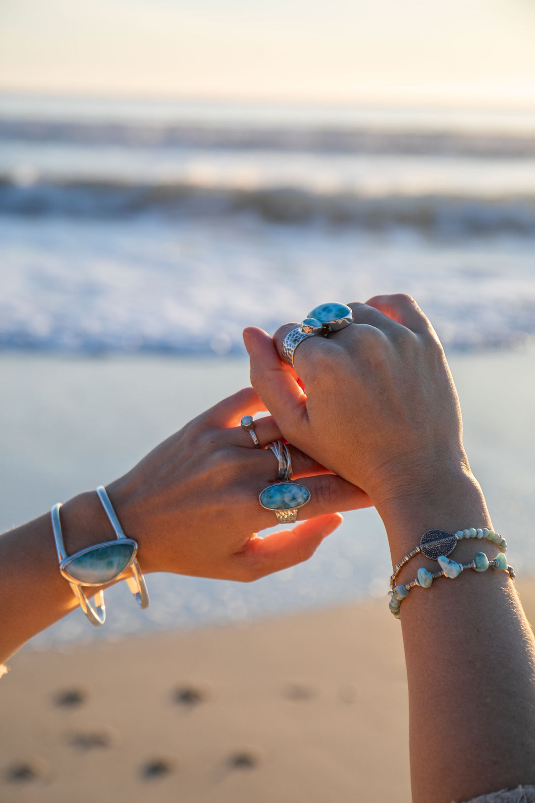 Larimar and Thai Hill Tribe Silver Wrap Bracelet