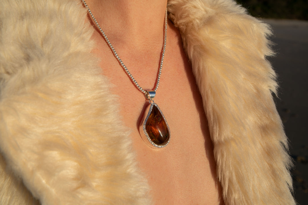 Statement Insect Amber Pendant Pendant in Unique Sterling Silver