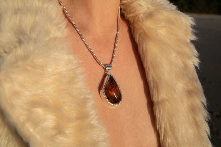 Statement Insect Amber Pendant Pendant in Unique Sterling Silver