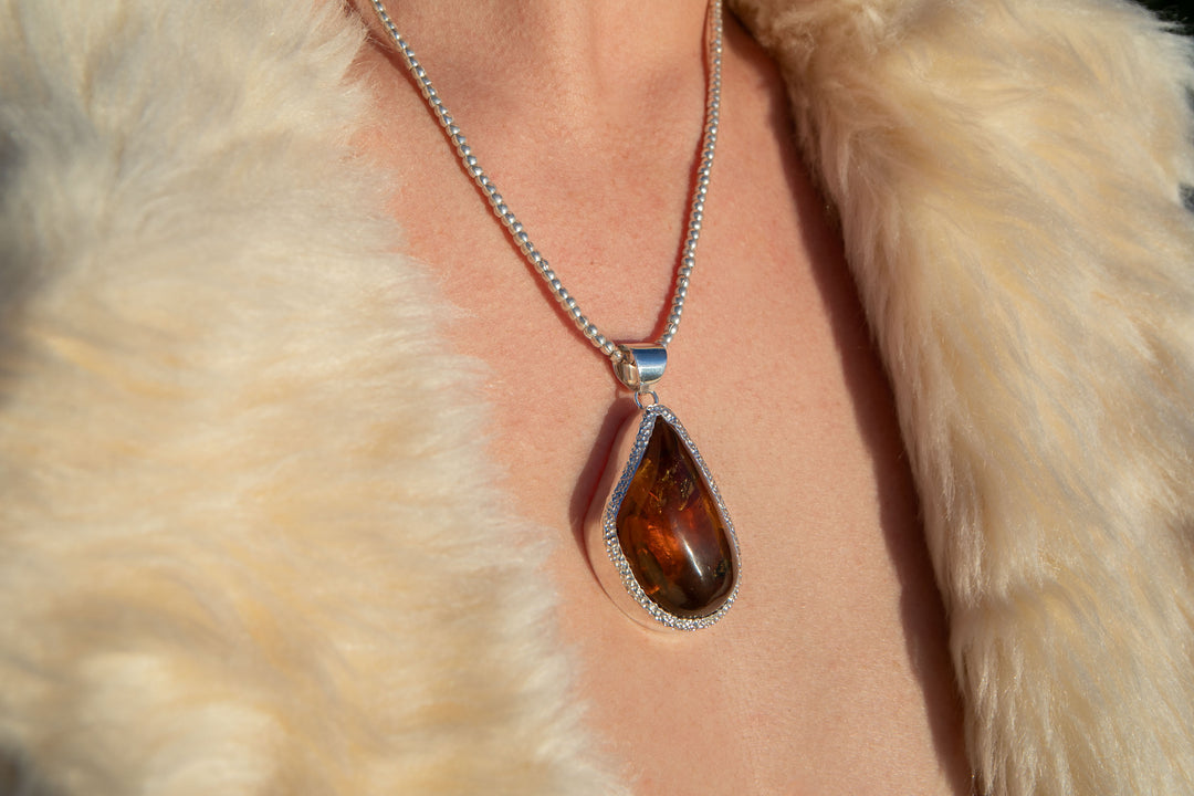 Statement Insect Amber Pendant Pendant in Unique Sterling Silver