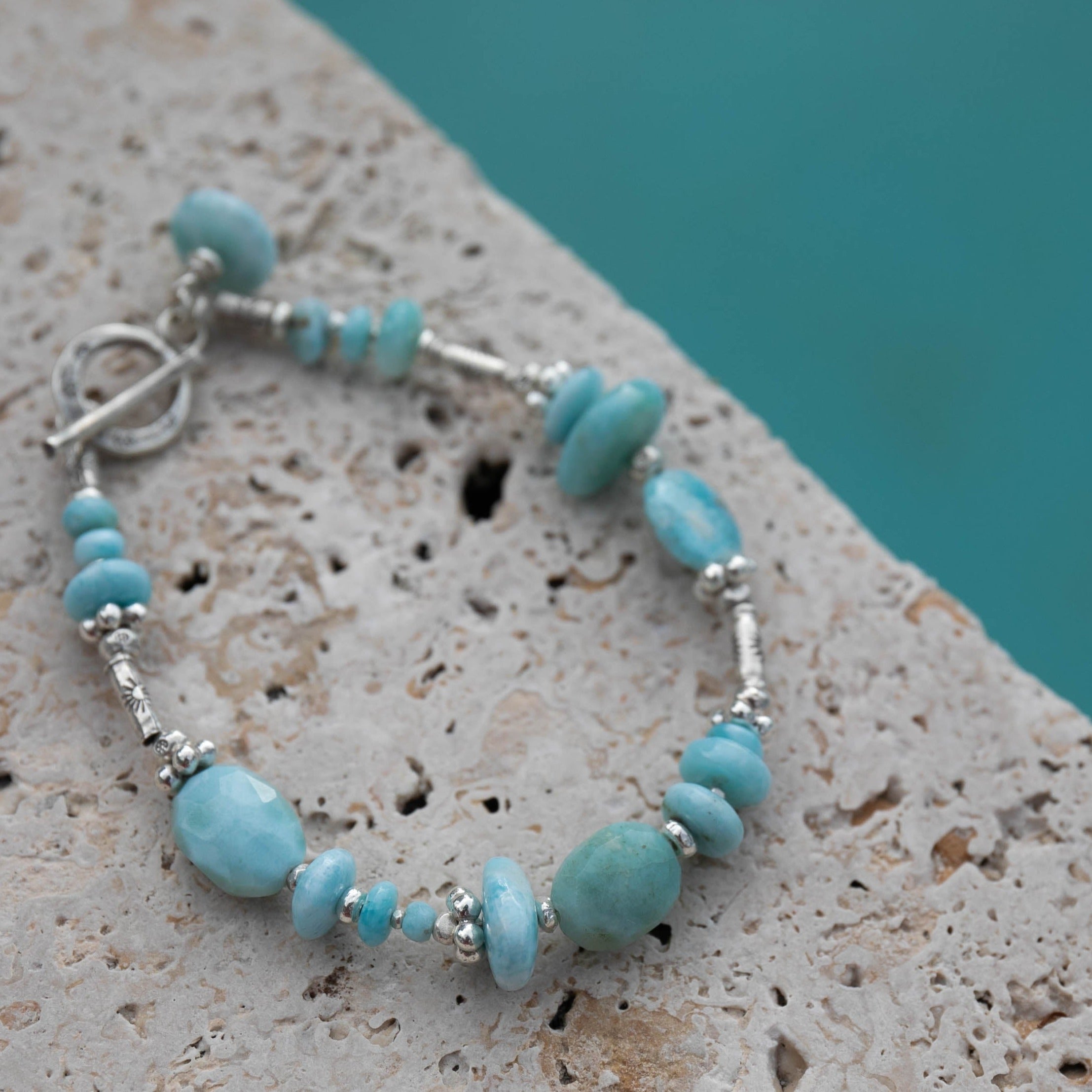 Staple Handmade outlet Beaded Handmade Turquoise Bracelet with Thai Hill Tribe Silver Beads - Gemstone Jewelry