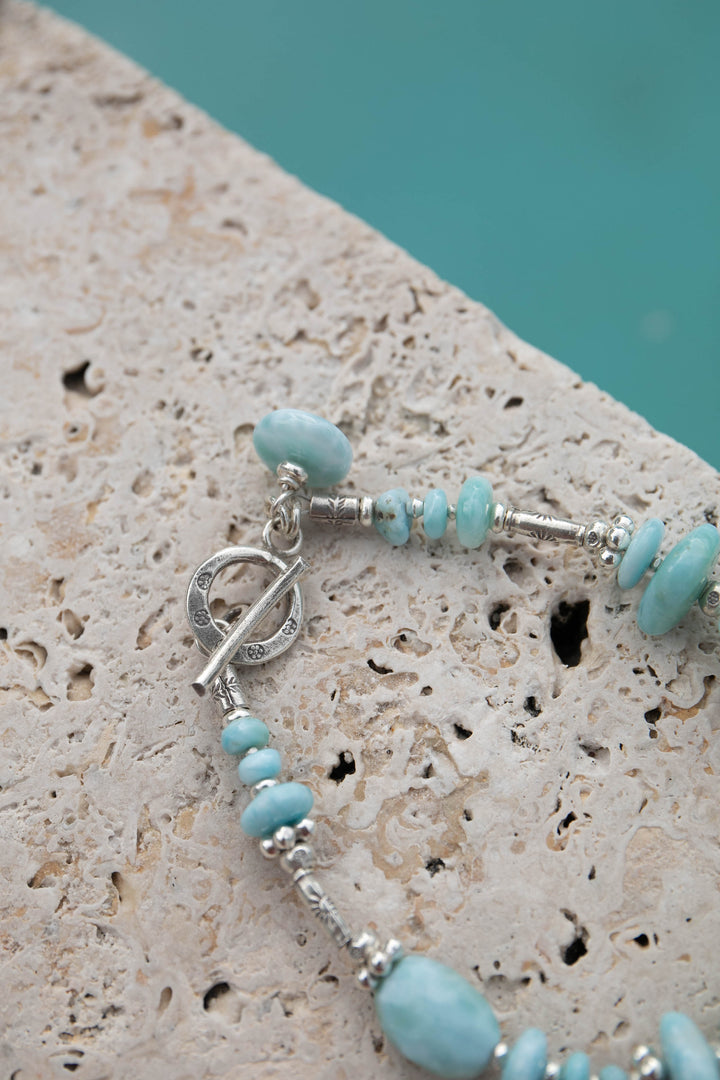 Mixed Larimar and Thai Hill Tribe Silver Bracelet