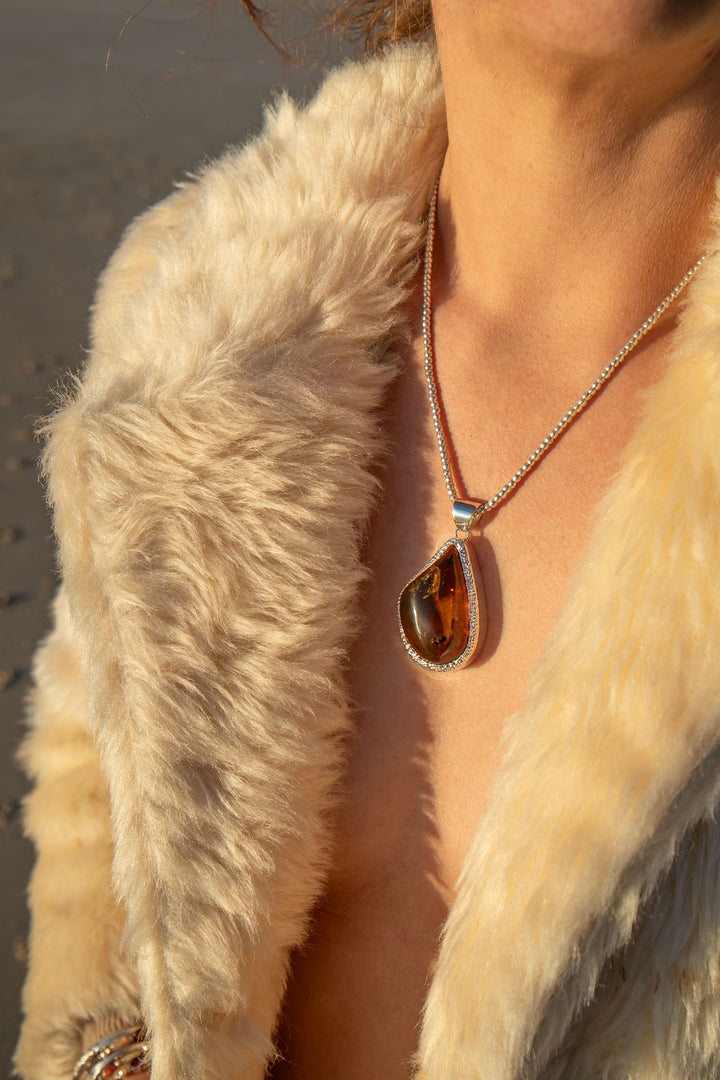 Statement Insect Amber Pendant Pendant in Unique Sterling Silver