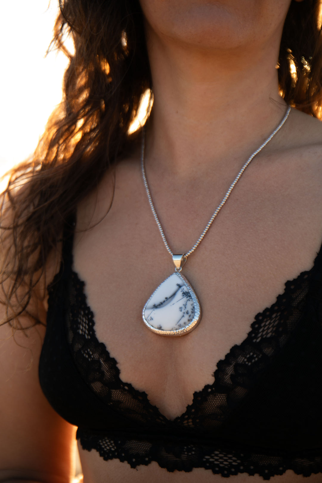 Statement Dendritic Agate Pendant set in Sterling Silver