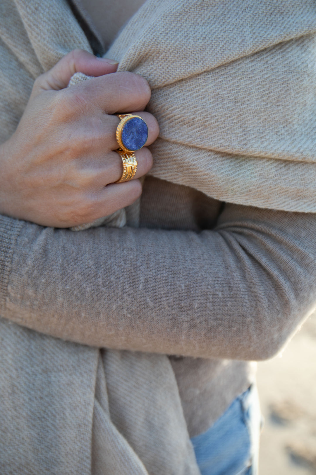 Lapis Lazuli Ring in Decorative Gold Plated 92.5% Sterling Silver - Size 7 US