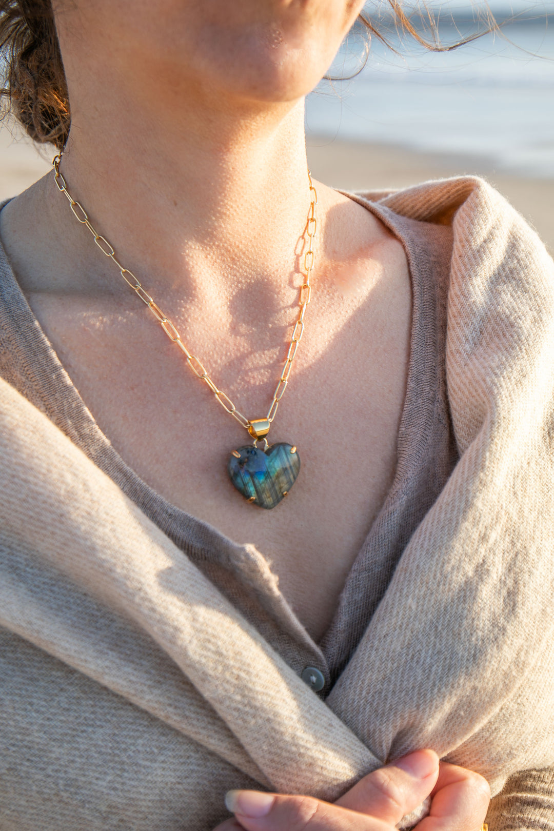 Heart Shaped Labradorite Pendant set in 14k Gold Plated Sterling Silver