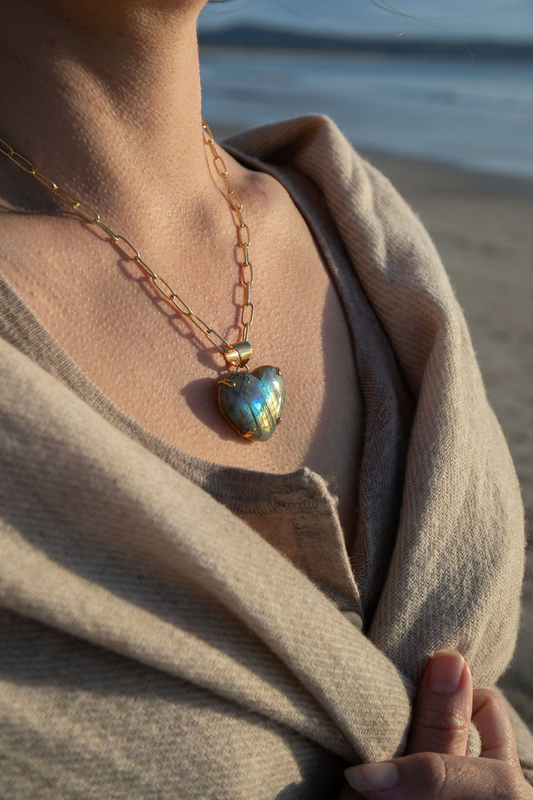 Heart Shaped Labradorite Pendant set in 14k Gold Plated Sterling Silver
