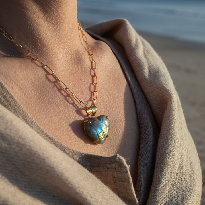 Heart Shaped Labradorite Pendant set in 14k Gold Plated Sterling Silver