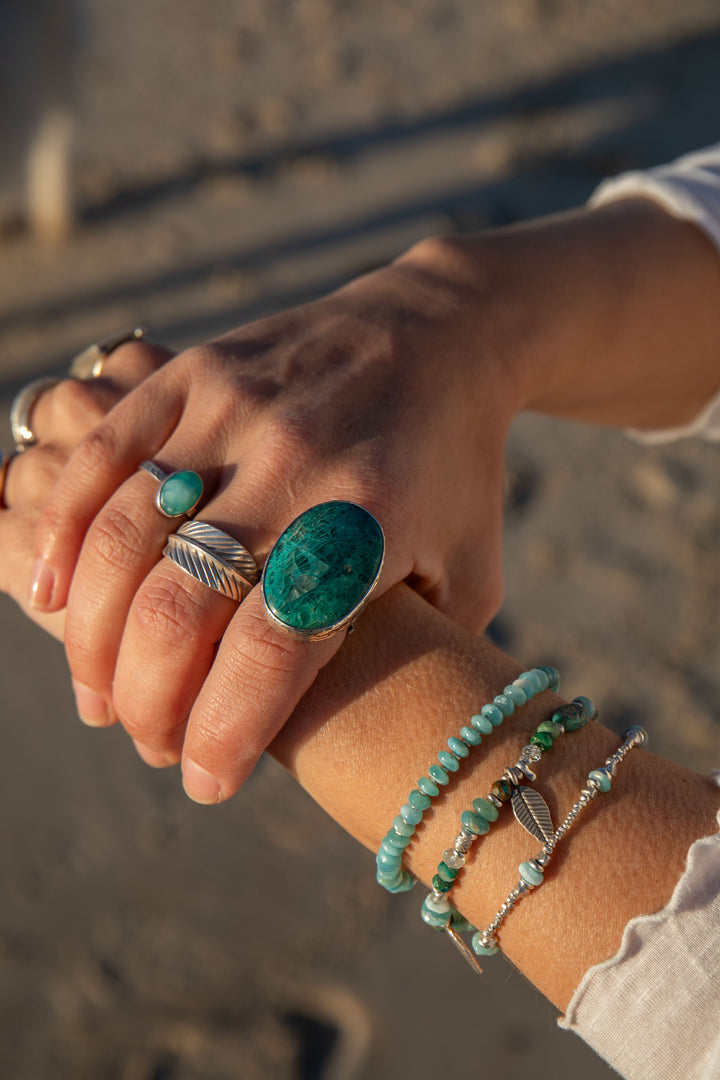 Beaded Larimar and Thai Hill Tribe Silver Bracelet