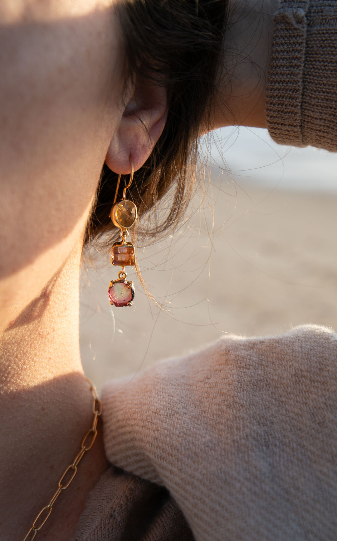 One of a Kind Mixed Tourmaline Earrings in 24k Gold Plated Sterling
