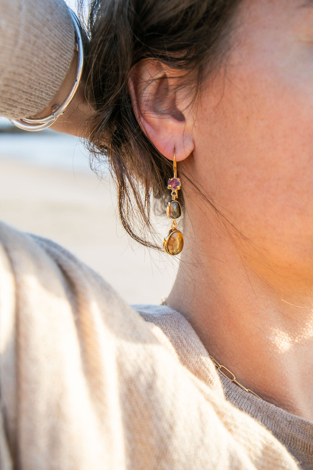 One of a Kind Mixed Tourmaline Earrings in 24k Gold Plated Sterling