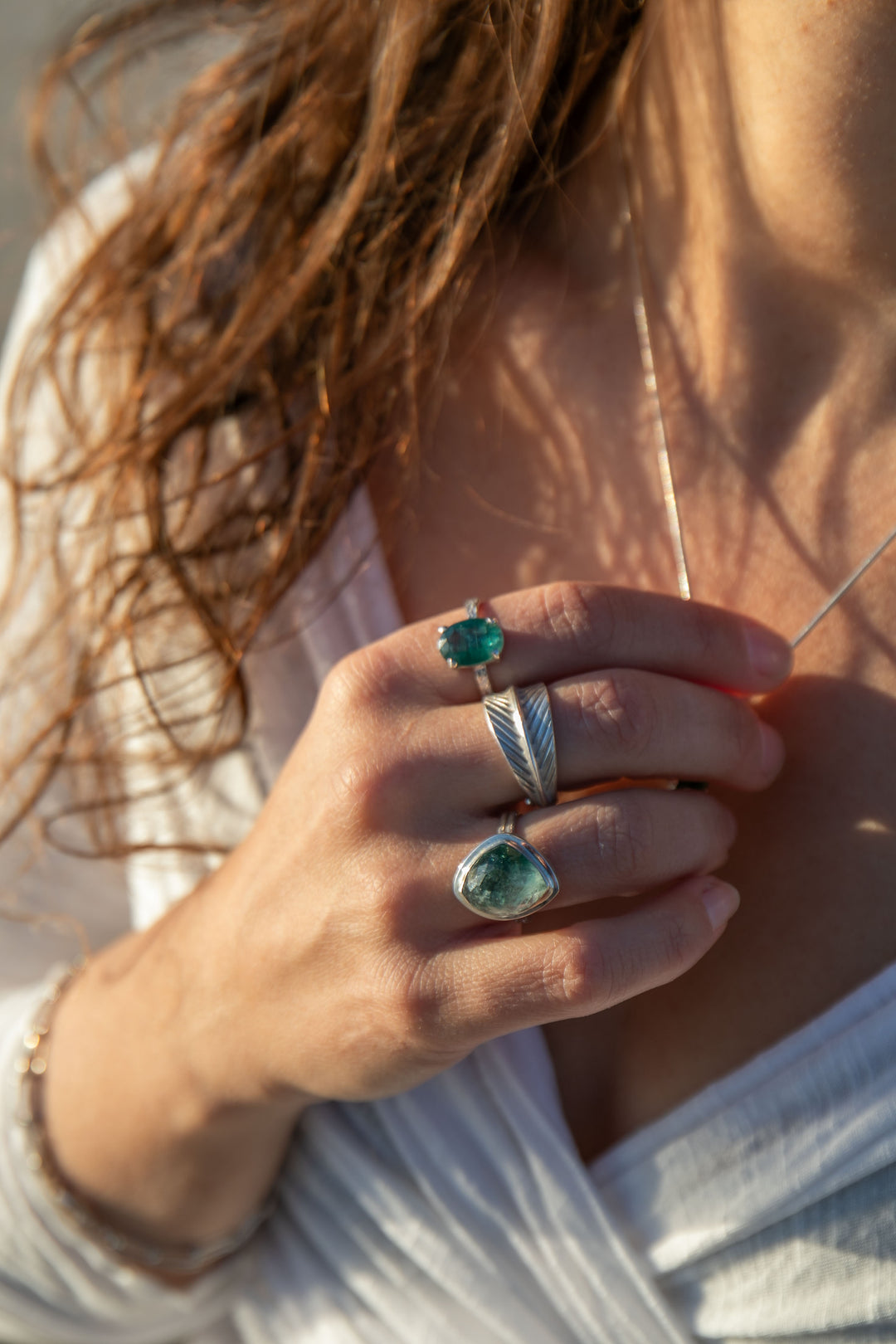 Faceted Tourmaline Ring set in Unique Sterling Silver - Size 6.5 US