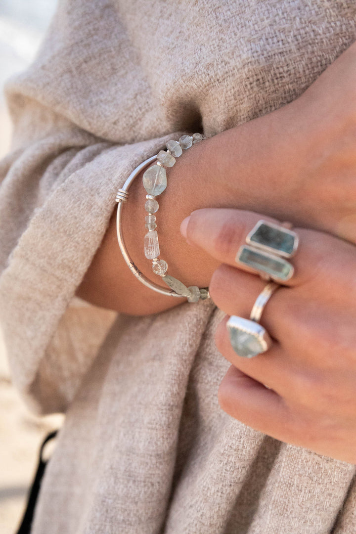 Mixed Aquamarine Bracelet with Thai Hill Tribe Silver