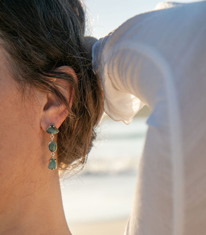 One of a Kind High Quality Green Tourmaline Stud Earrings in Unique Sterling Silver Setting