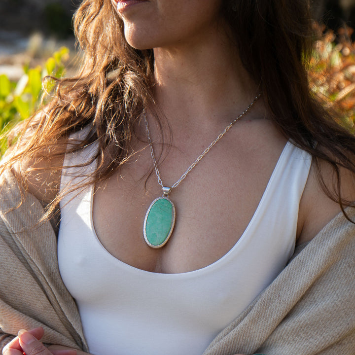 Statement Variscite Pendant in Bezel Sterling Silver Setting