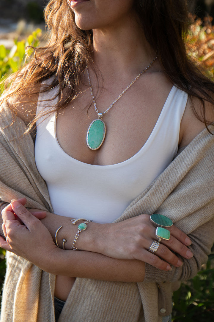 Statement Variscite Pendant in Bezel Sterling Silver Setting