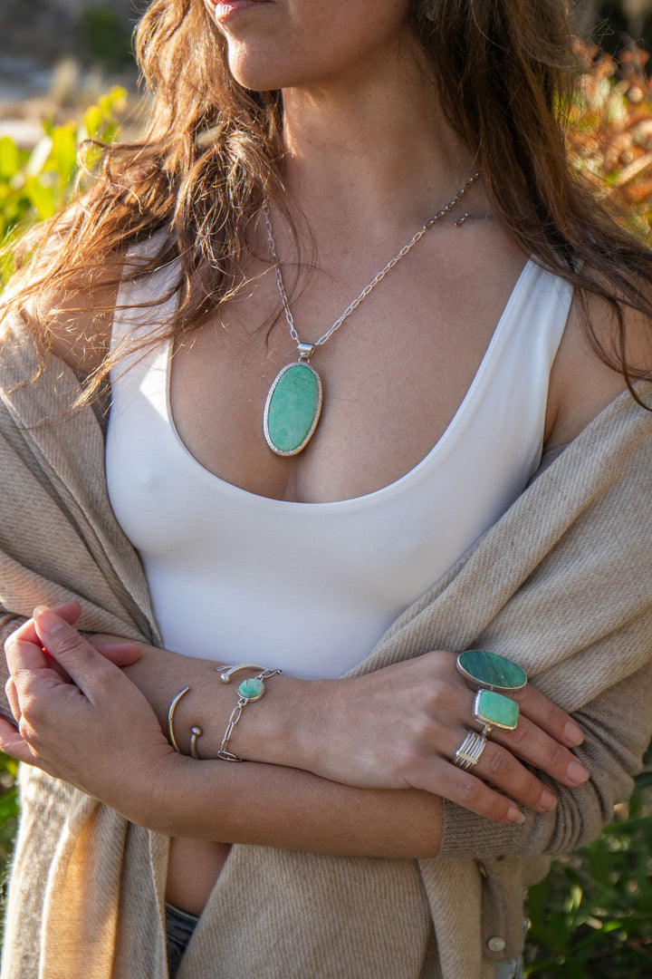 Variscite Bracelet on Sterling Silver Paperclip Chain