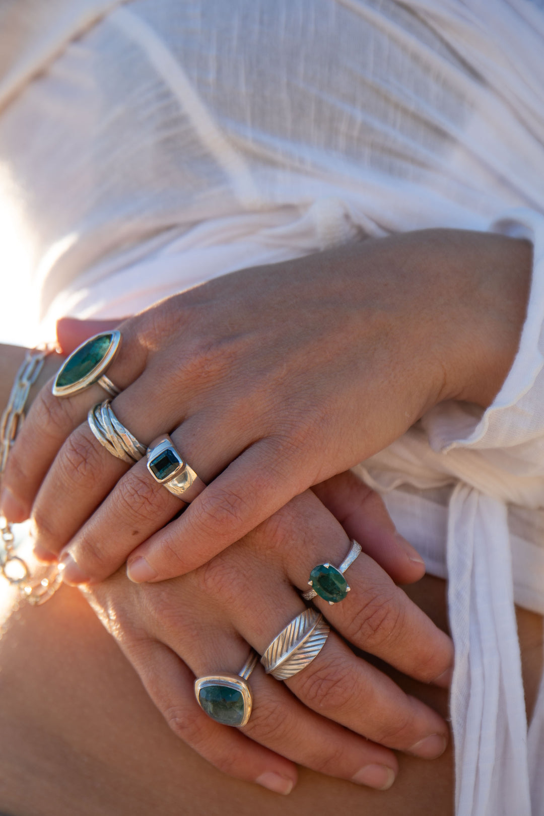 Faceted Tourmaline Ring set in Unique Sterling Silver - Size 6.5 US