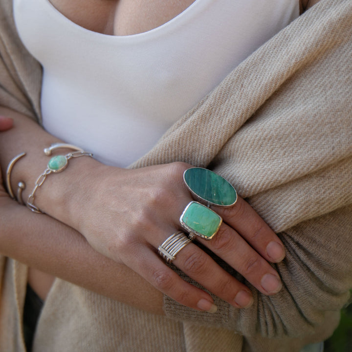 Variscite Ring in Beaten Sterling Silver - Size 9 US