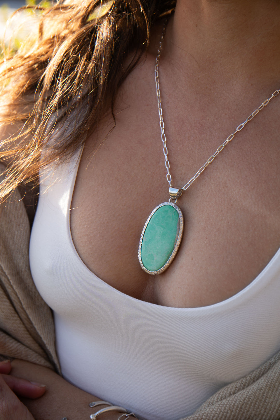 Statement Variscite Pendant in Bezel Sterling Silver Setting