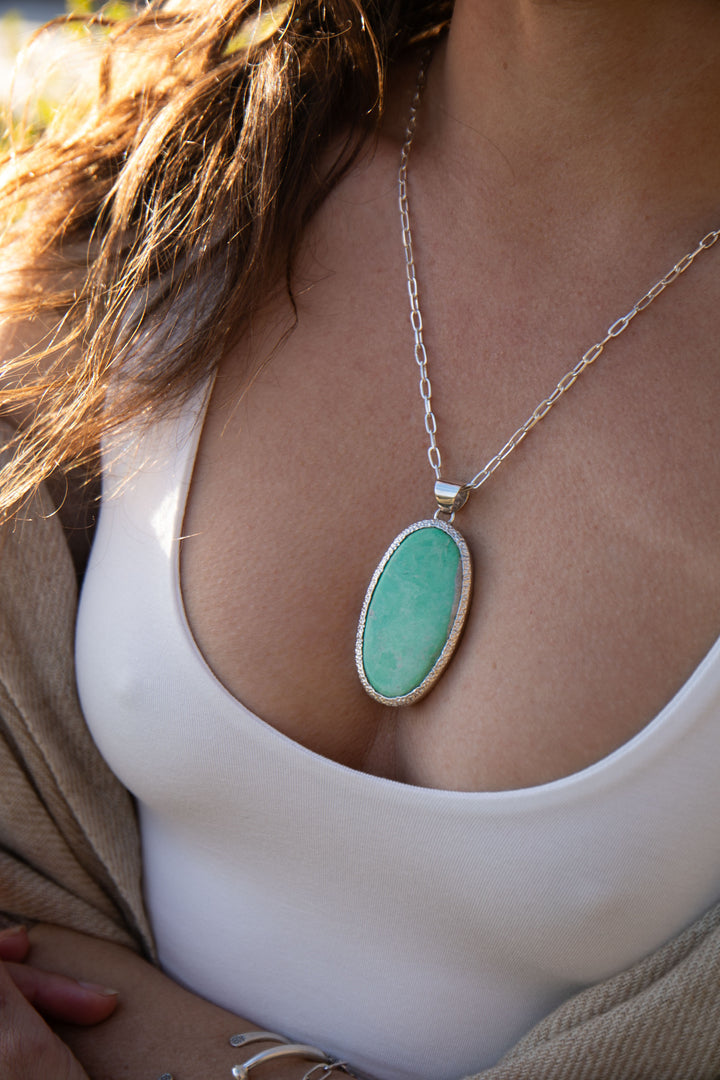 Statement Variscite Pendant in Bezel Sterling Silver Setting