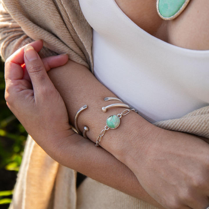 Variscite Bracelet on Sterling Silver Paperclip Chain