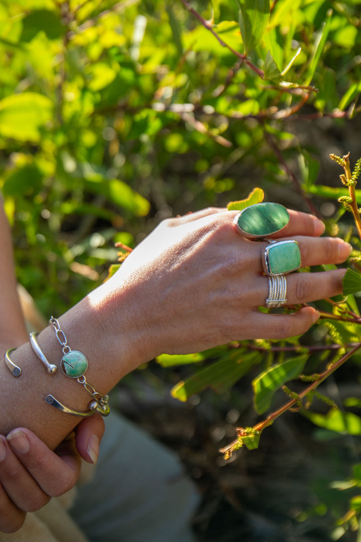 Variscite Ring in Beaten Sterling Silver - Size 9 US