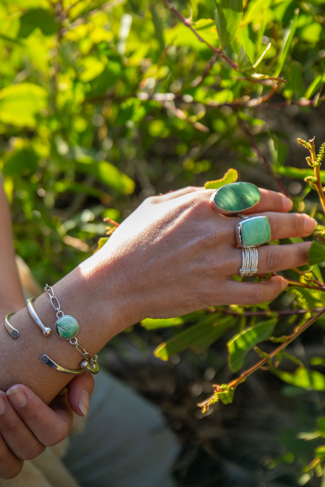 Peruvian Opal Ring in Beaten Sterling Silver with Adjustable Band