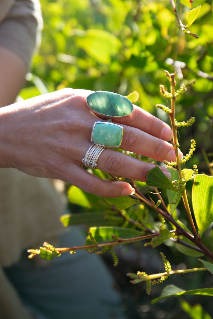 Peruvian Opal Ring in Beaten Sterling Silver with Adjustable Band