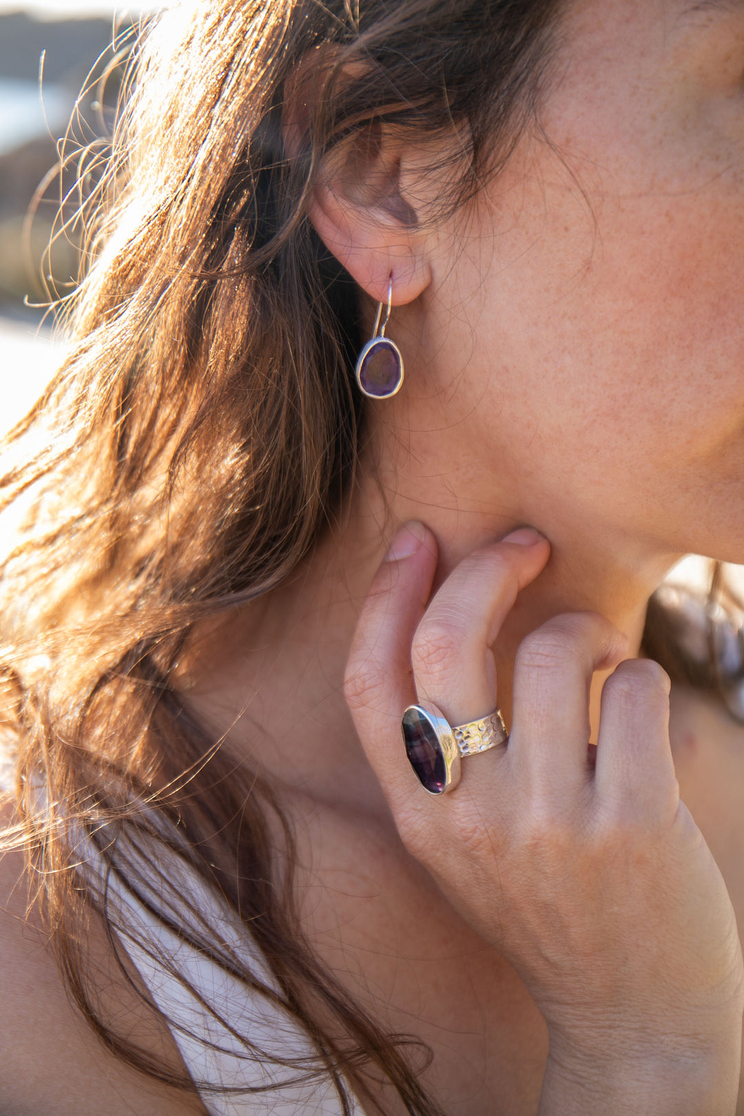 Faceted Amethyst Earrings with Brushed Sterling Silver