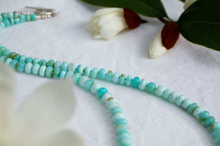 Long Blue Peruvian Opal Necklace with Thai Hill Tribe Silver