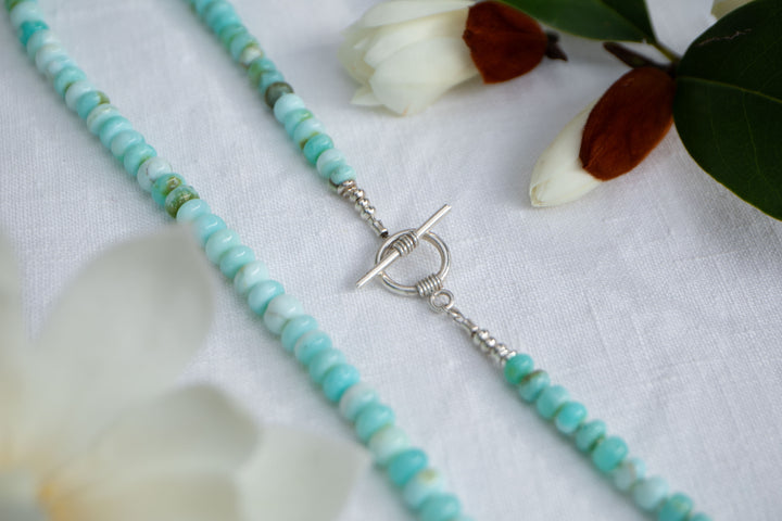 Long Blue Peruvian Opal Necklace with Thai Hill Tribe Silver